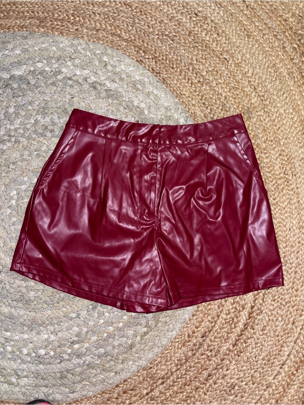 TCEC Faux Leather Shorts in Wine